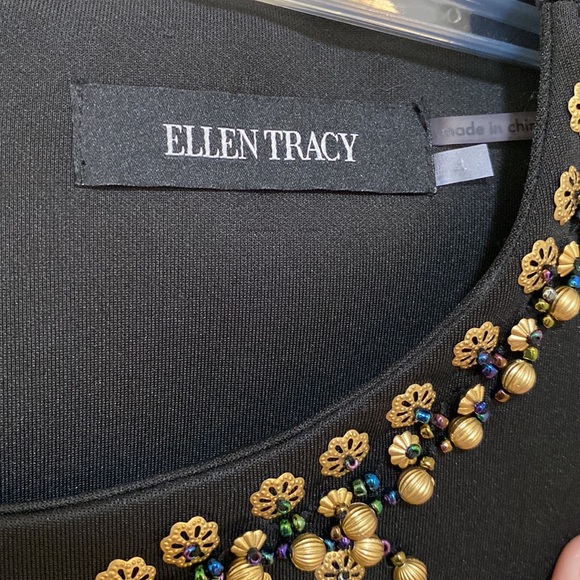 Ellen Tracy black dress with front gold embellishment - Picture 8 of 8